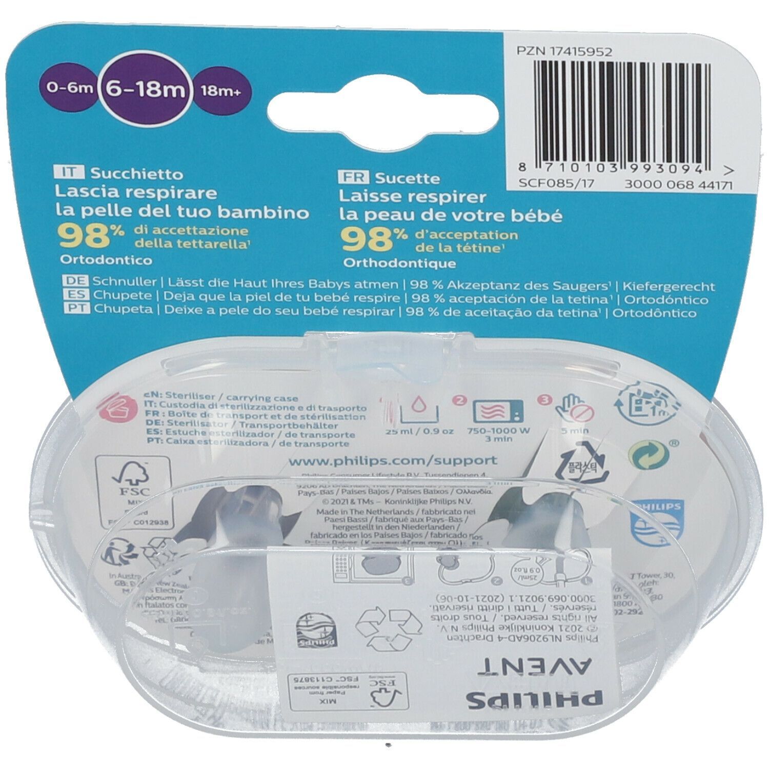 AVENT Sucette ultra air Lion - Hippopotame 6-18 Mois (Couleur non sélectionnable)​