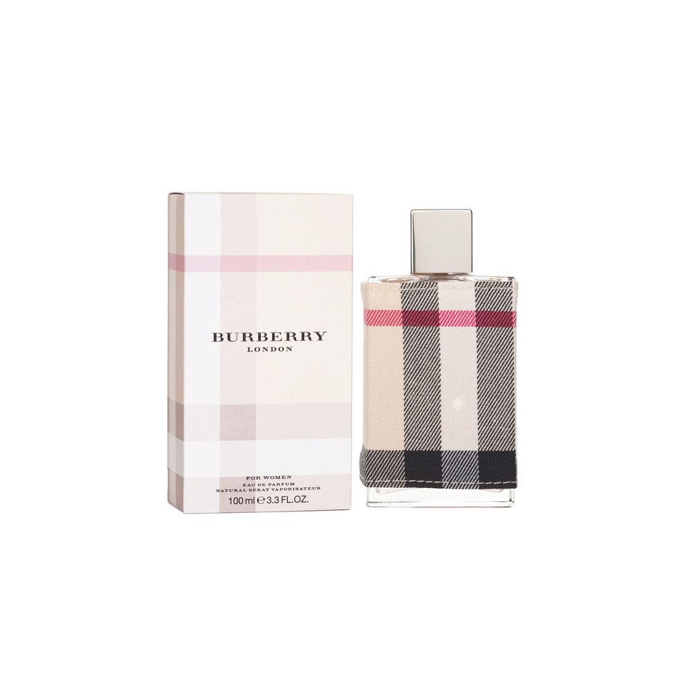 Flacon de Burberry London Eau de Parfum avec motif écossais.