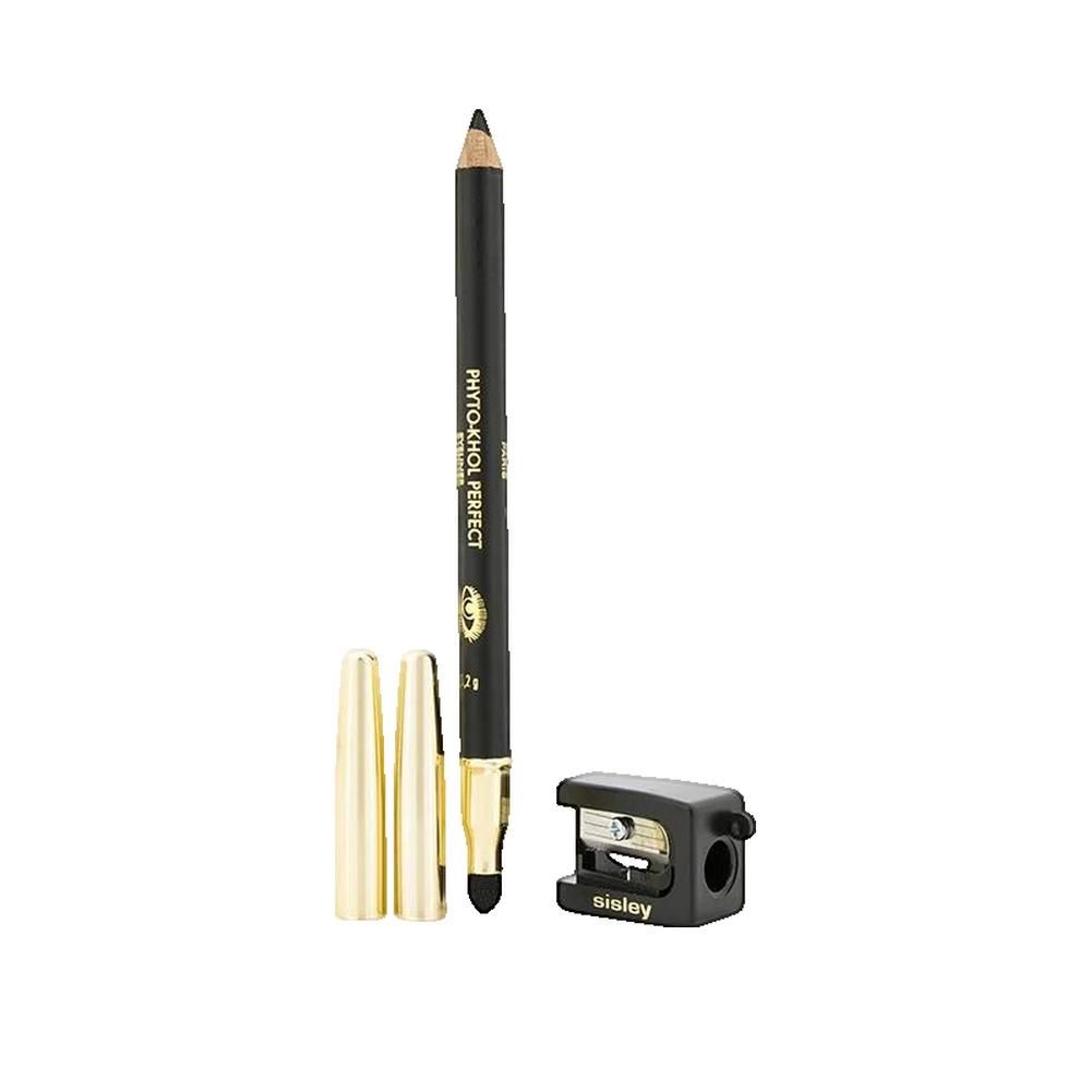 Crayon eyeliner noir Sisley Phyto-Khol Perfect, capuchons dorés et taille-crayon.