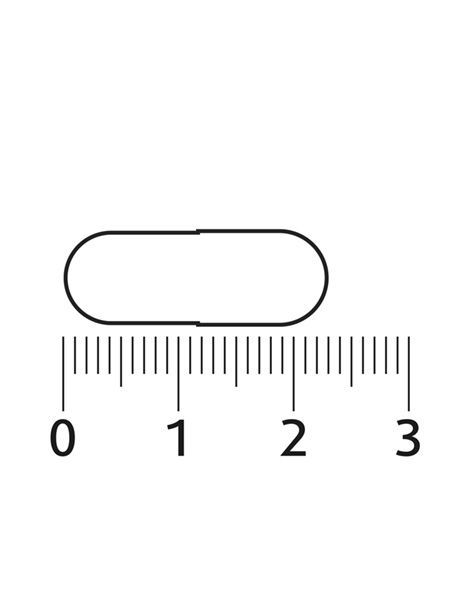 Une gélule avec une échelle millimétrée, longueur env. 2 cm.
