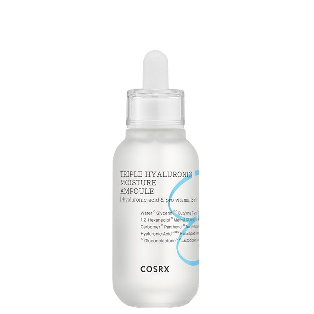 Bouteille d'ampoule d'hydratation triple hyaluronique COSRX avec bouchon pipette.