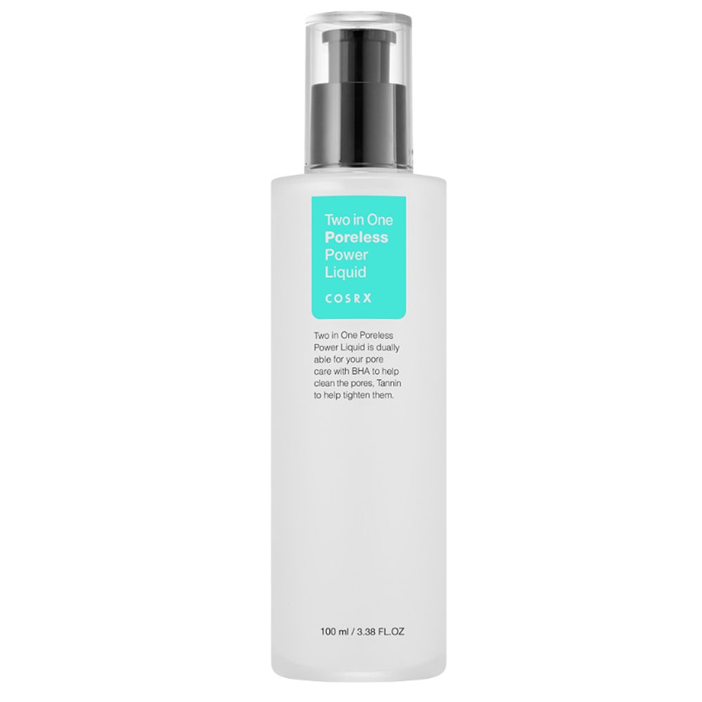 COSRX Two in One Poreless Power Liquid dans une bouteille translucide avec distributeur à pompe.