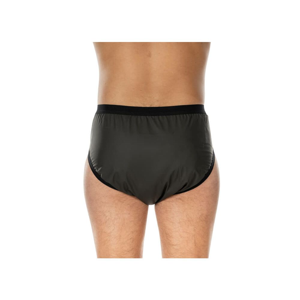 Culotte grise foncée, bordures noires. Vue arrière.