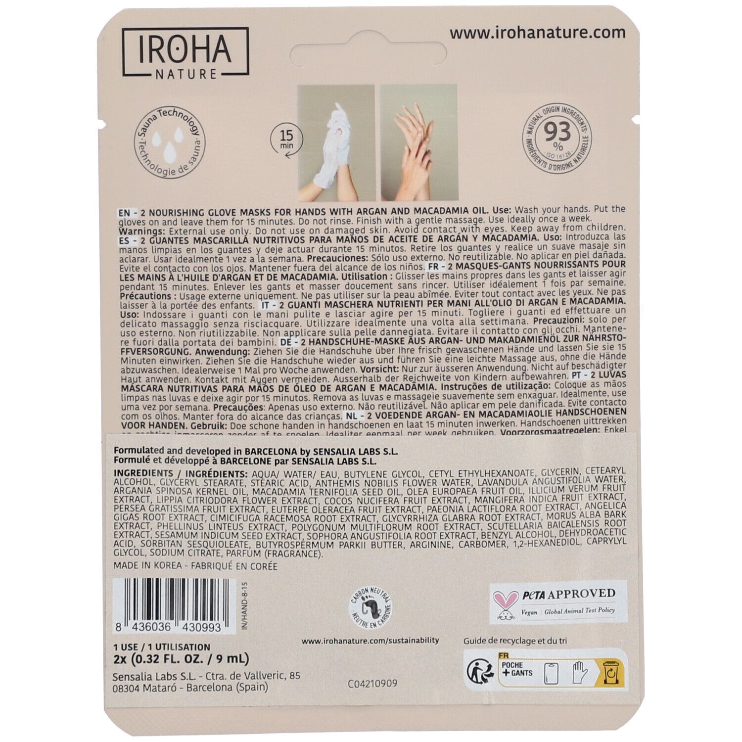 IROHA NATURE Masque Gants Nourrissants - Huile d'Argan