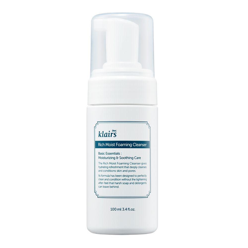 Flacon Klairs Rich Moist Foaming Cleanser, vue de face.