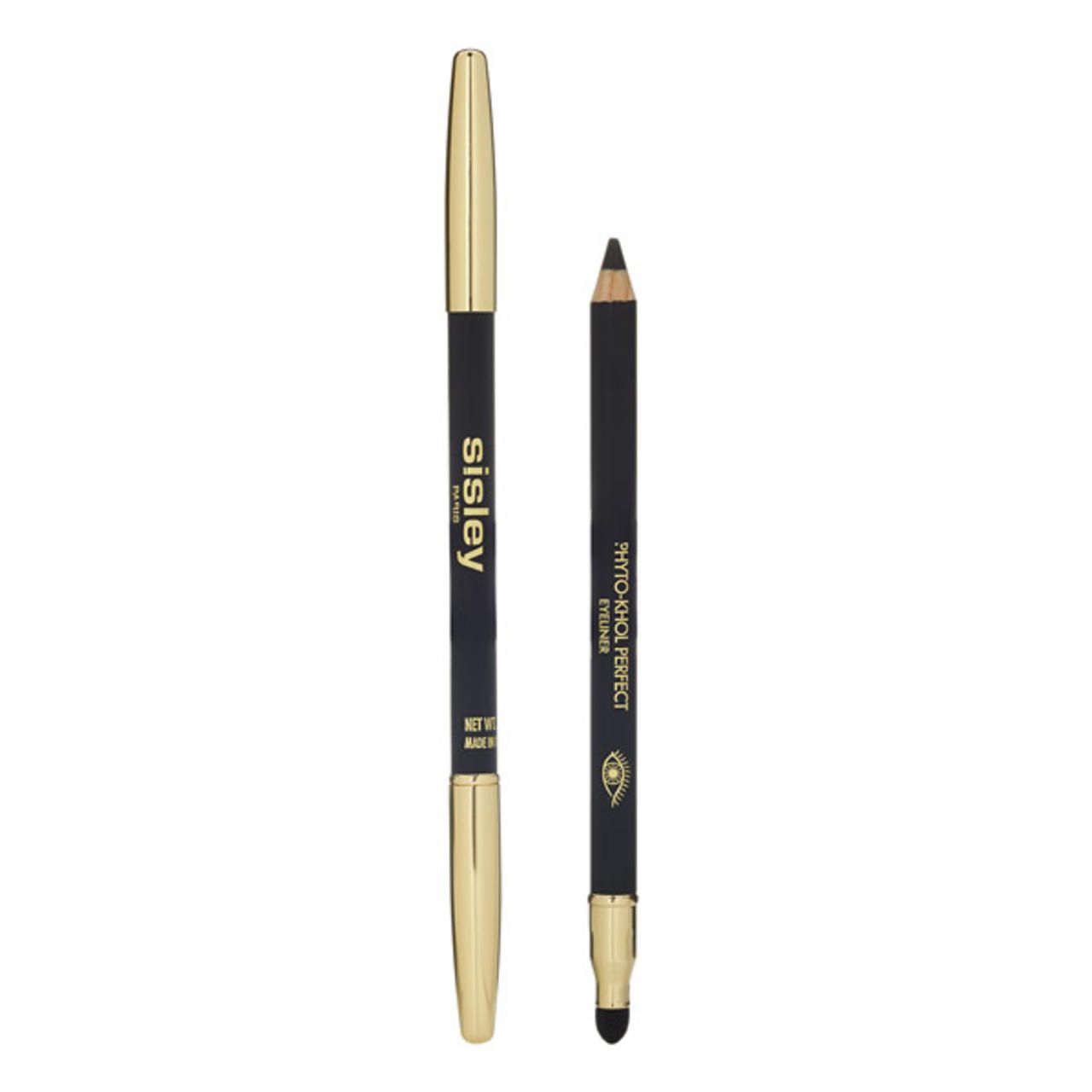 Crayon eyeliner noir Sisley Phyto-Khol Perfect avec capuchon doré. Un autre crayon est à côté.