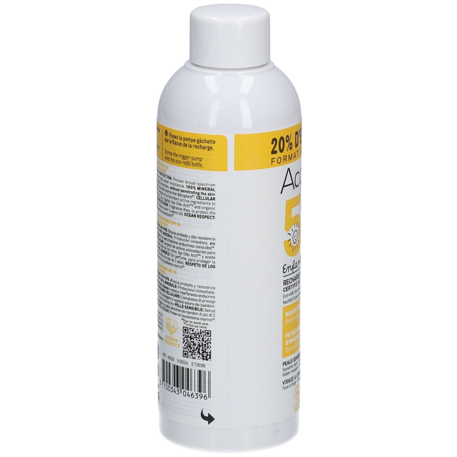 Acorelle Nature Sun Spray Solaire IP50 Enfants Peaux Sensibles Bio Flacon-Pompe recharge