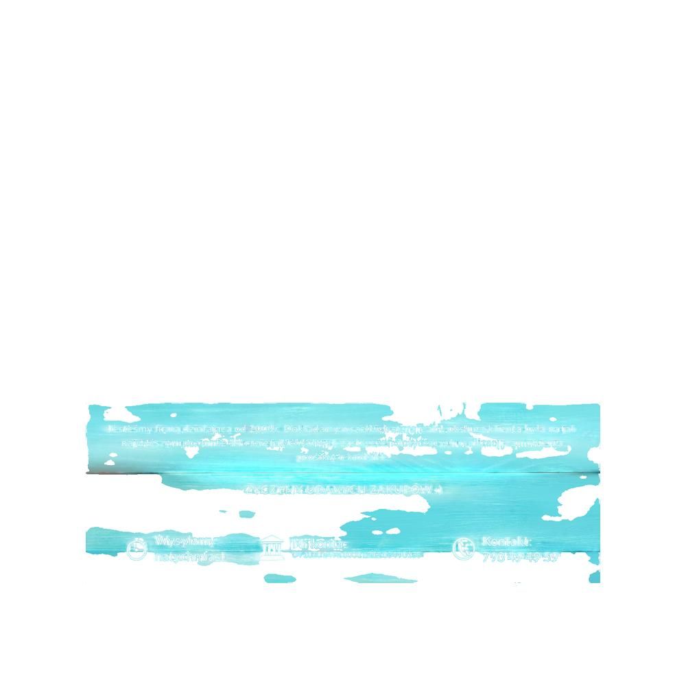 Bandes de couleur bleu aqua avec texte blanc, maculées sur fond blanc.
