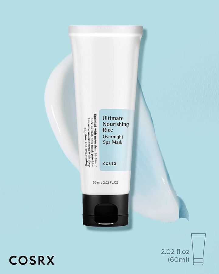 Tube blanc avec bouchon noir, contient le masque de nuit Ultimate Nourishing Rice.