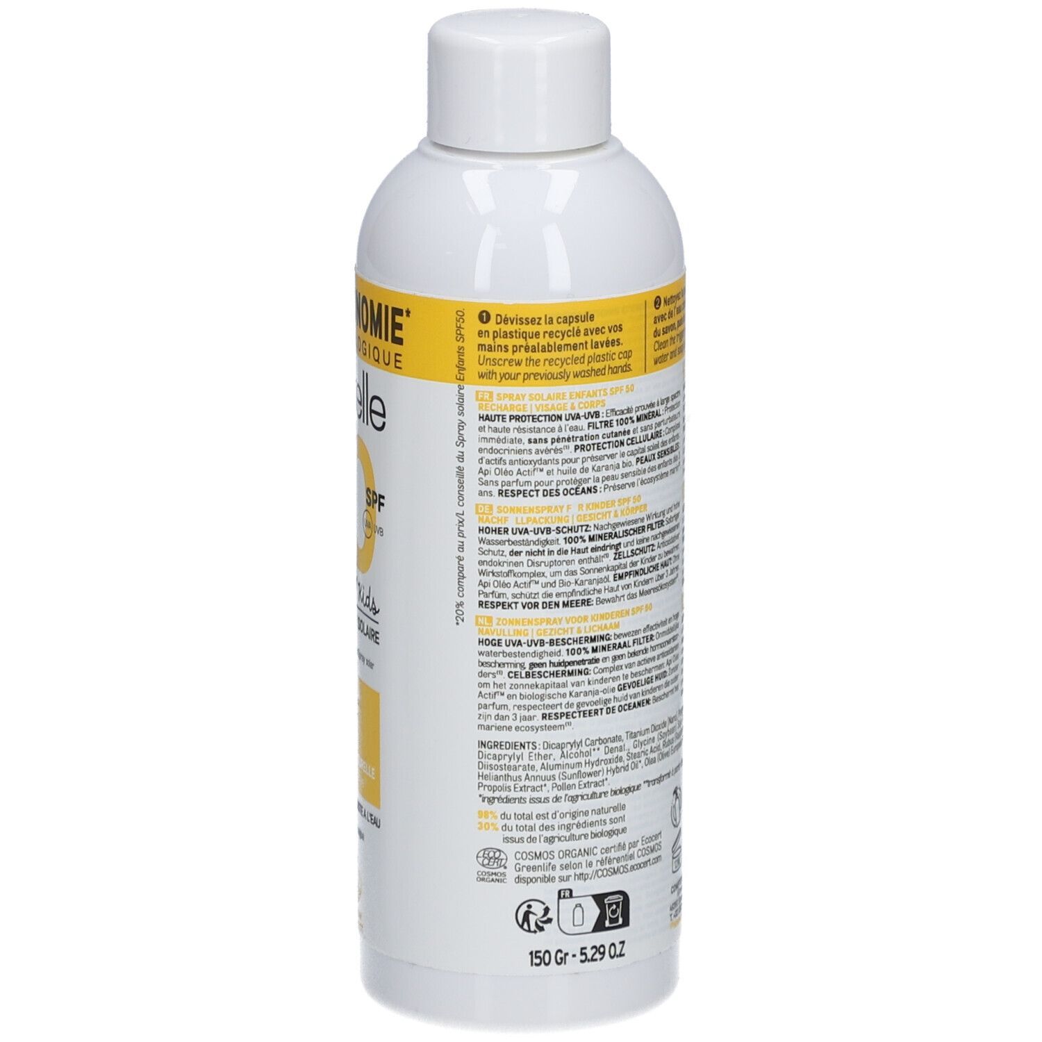 Acorelle Nature Sun Spray Solaire IP50 Enfants Peaux Sensibles Bio Flacon-Pompe recharge