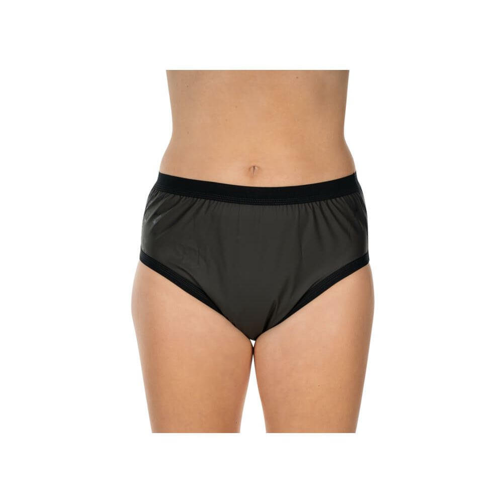 Culotte grise foncée, bordures noires. Vue de face.
