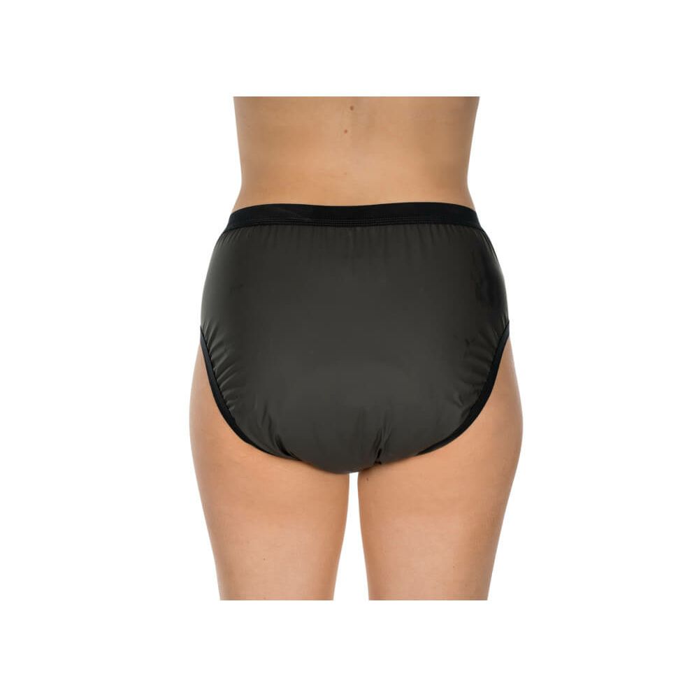 Culotte grise foncée, bordures noires. Vue arrière.